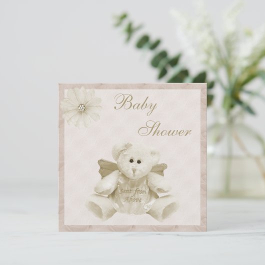 上の天使のテディの中立ベビーシャワーから送られる 招待状 (スタンド正面)