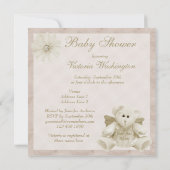 上の天使のテディの中立ベビーシャワーから送られる 招待状 (裏面)