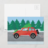 上の木が付いているクリスマス車を運転するSaluki シーズンポストカード (正面/裏面)