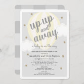 上の熱遠くに気球の黄色の赤ちゃんシャワー郵便 招待状 (正面/裏面)