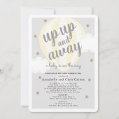 上の熱遠くに気球の黄色の赤ちゃんシャワー郵便 招待状 (正面)