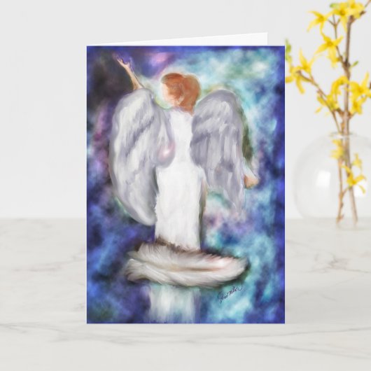 上の神からの天使の羽感動的 カード (黄色い花)