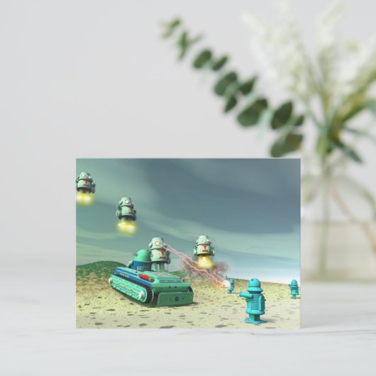 上の郵便はがきからのロボット侵入 ポストカード (スタンド正面)