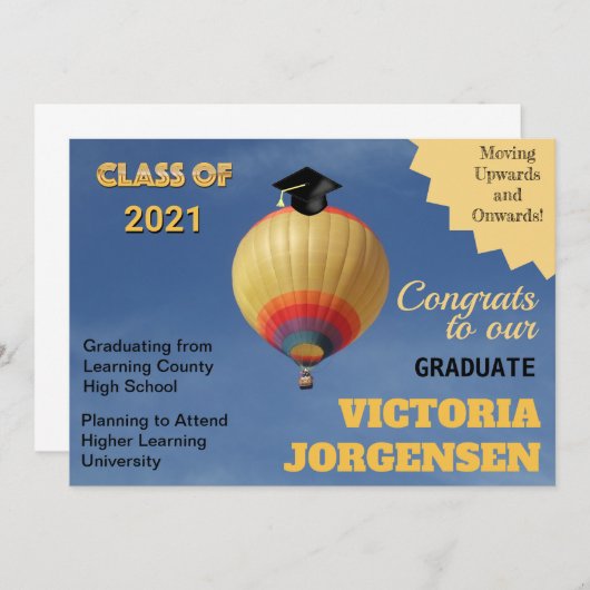 上へ移動する熱気球の卒業 案内状 (正面/裏面)