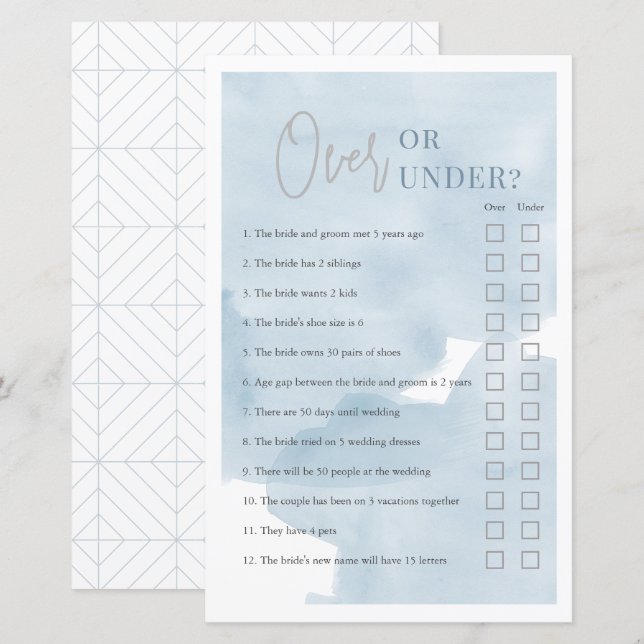 上または下の笛の空のブライダルシャワーゲーム (正面/裏面)