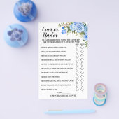 上または下ブライダルシャワーブルーフラワーゲームカード チラシ (シングル)