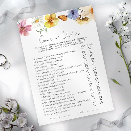 上または下 |ボーブライダルシャワーゲームカード 招待状