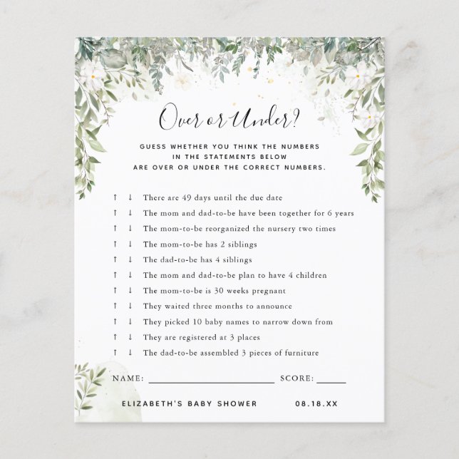 上または下 |赤ちゃんシャワーゲーム (正面)