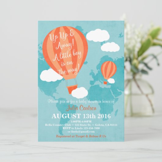上りの遠くになベビーシャワーの招待の男の子の上 招待状 (スタンド正面)
