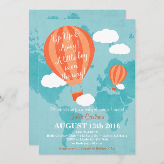 上りの遠くになベビーシャワーの招待の男の子の上 招待状 (正面/裏面)