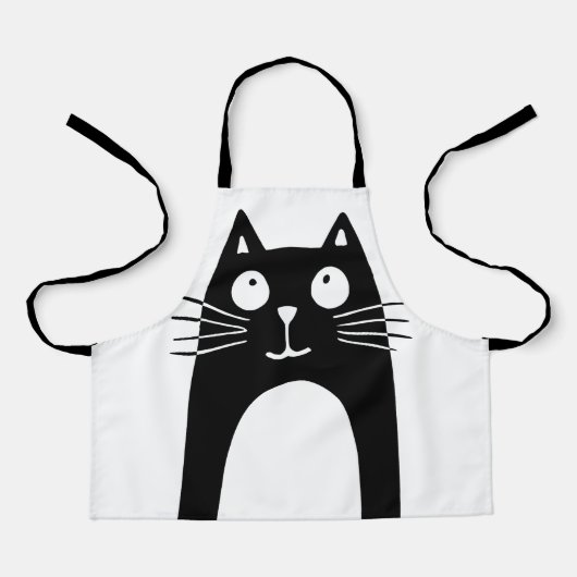 上を向おもしろいいた黒猫 エプロン (正面)