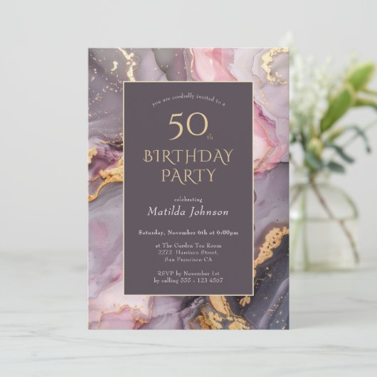 上エレガント手50歳の誕生日パーティー 招待状 (スタンド正面)