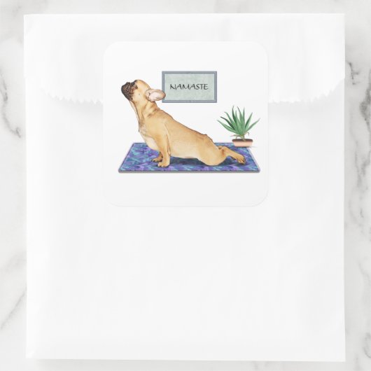 上フランスの向き犬ヨガのポーズをするブルドッグ スクエアシール (バッグ)