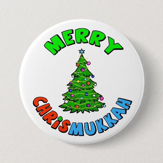 上ボタンのダビデの星が付いているクリスマスツリー 缶バッジ (正面)
