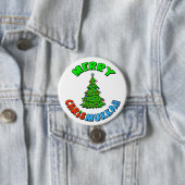 上ボタンのダビデの星が付いているクリスマスツリー 缶バッジ (インサイチュ)