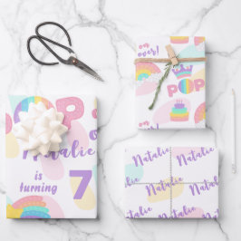 上ポップ・アートのだ！パステルポップ・アートのイット誕生日キッズ ラッピングペーパーシート