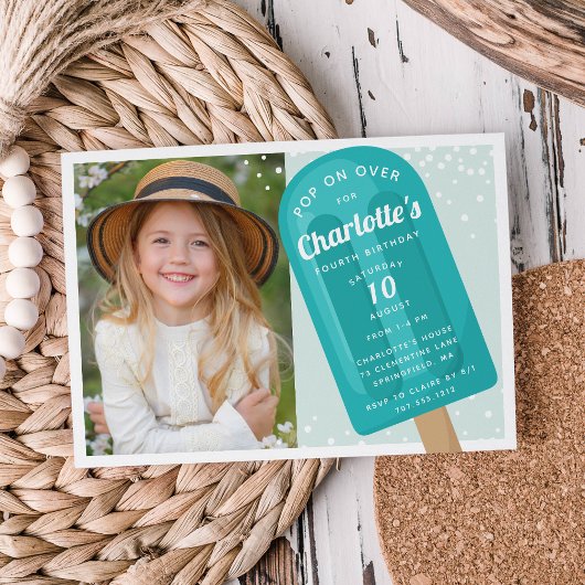 上ポップ・アートのに | Popsicle夏の子供の誕生日パーティー 招待状