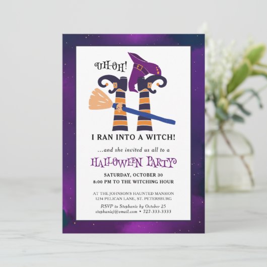 上下逆おもしろいの魔女の脚ハローウィンパーティ 招待状 (スタンド正面)