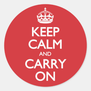 上与えへ行かない:Keep Calm and Carry On、赤、白 ラウンドシール