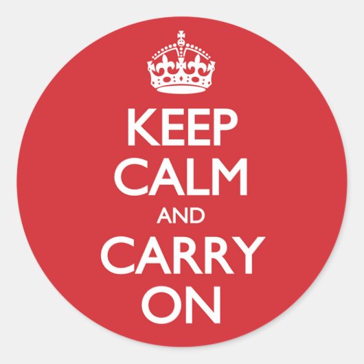 上与えへ行かない:Keep Calm and Carry On、赤、白 ラウンドシール (正面)