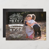 上付きタイポグラフィックのクリスマスフォトグリーティング シーズンカード (正面/裏面)