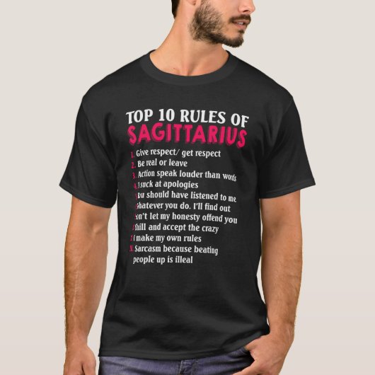 上位10の射手座〔占星術の〕十二宮図記号 Tシャツ (正面)