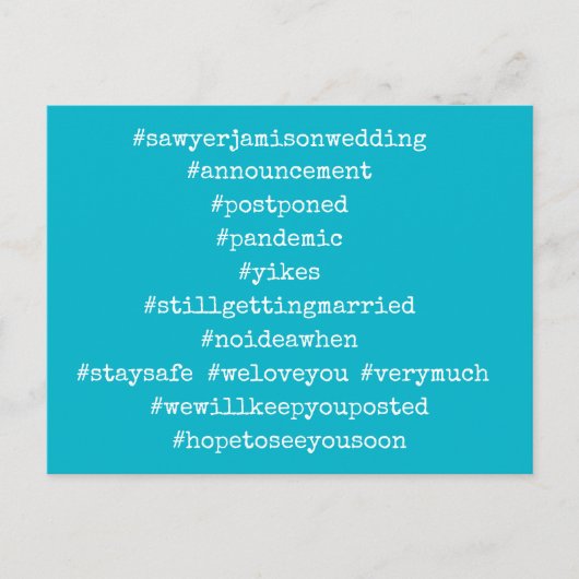 上位12のハッシュタグがスキューバブルー結婚を延期 ポストカード (正面)