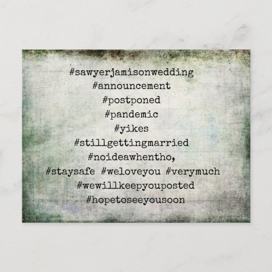 上位12のハッシュタグランジグ延期結婚 ポストカード (正面)