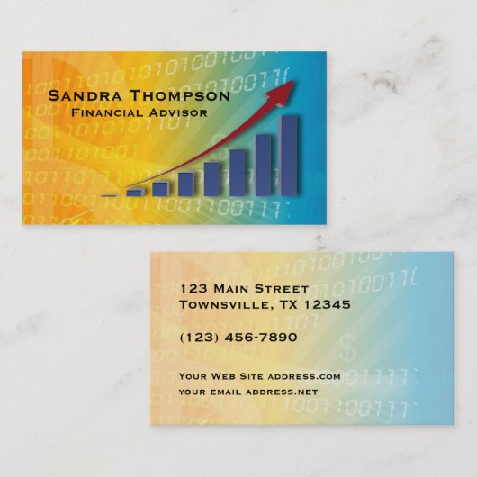 上向きの図表の青く黄色い財務顧問 名刺 (正面/裏面)