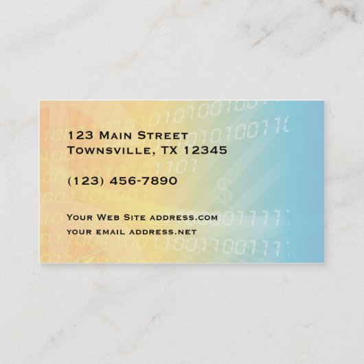 上向きの図表の青く黄色い財務顧問 名刺 (裏面)