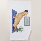 上向きドフランスのッグヨガポーズを取るブルドッグ ビーチタオル (正面)