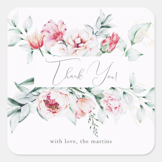 上品でおしゃれな花の感謝メッセージ スクエアシール (正面)