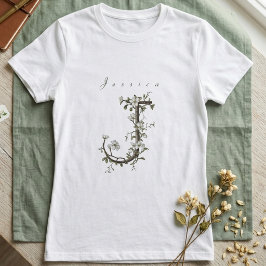 上品でおしゃれな「J」: 落ち着いたジャスミンのモノグラム Tシャツ