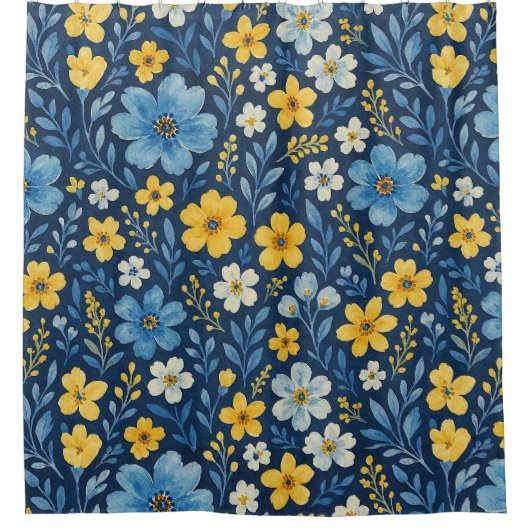 上品でみすぼらしいシックなフランスのフローラアートパターンデュベット シャワーカーテン (正面)