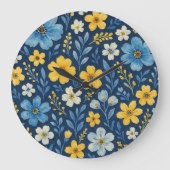 上品でみすぼらしいシックなフランスのフローラアートパターンデュベット ラージ壁時計 (正面)