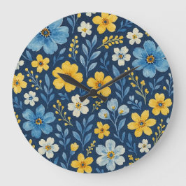 上品でみすぼらしいシックなフランスのフローラアートパターンデュベット ラージ壁時計