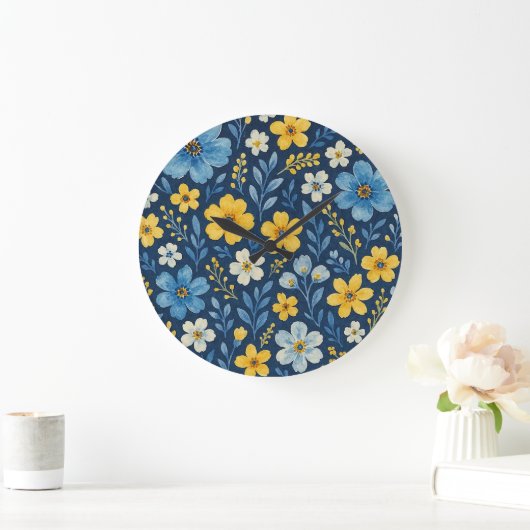 上品でみすぼらしいシックなフランスのフローラアートパターンデュベット ラージ壁時計 (ホーム)