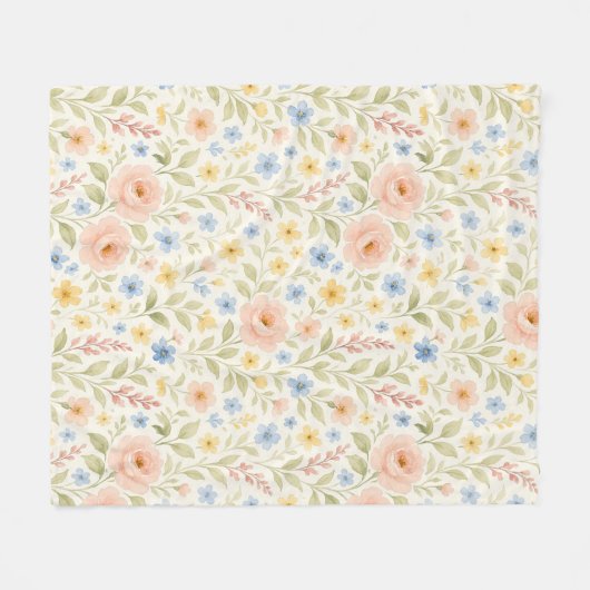 上品でみすぼらしいシックなフランスのフローラアートパターン フリースブランケット (正面(横))