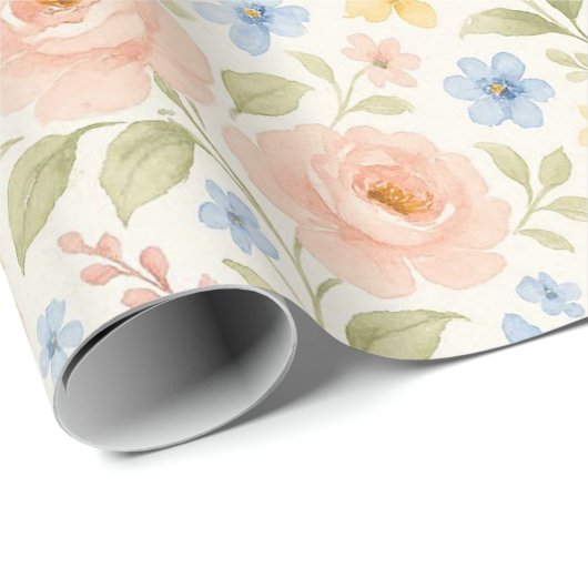 上品でみすぼらしいシックなフランスのフローラアートパターン ラッピングペーパー (ロールコーナー)