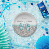 上品でフェイクなティール(緑がかった色)の弓銀のスパンコールの結婚 ペーパープレート (パーティー)