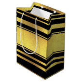 上品でフェイクな金ゴールドのホイルおよび黒のストライプ ミディアムペーパーバッグ (裏面アングル)