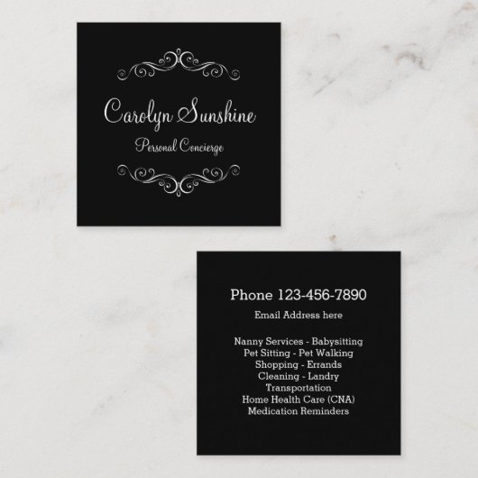 上品で個人的なコンシェルジュのデザイン スクエア名刺 (正面/裏面)