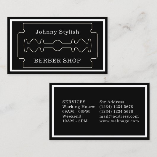 上品で暗い一見のエレガントな理容師のスタイル 名刺 (正面/裏面)
