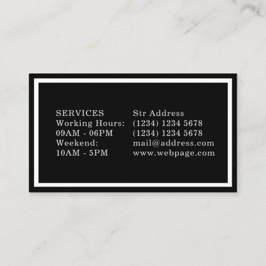 上品で暗い一見のエレガントな理容師のスタイル 名刺 (裏面)