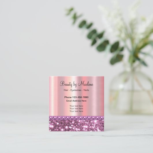 上品で派手なばら色の金ゴールドの一見 スクエア名刺 (スタンド正面)