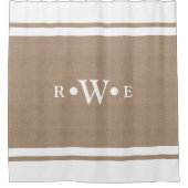 上品で白くフェイクなバーラップのきれいな白のボーダー シャワーカーテン (正面)