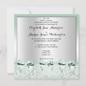 上品で真新しい緑の弓及びレースの結婚式 招待状 (裏面)