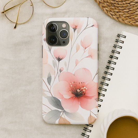 上品で繊細な水色の花 iPhoneケース