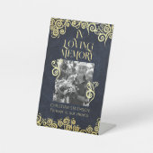 上品で華やかなネイビーブルーと金ゴールド冬の結婚式 台座サイン (正面)