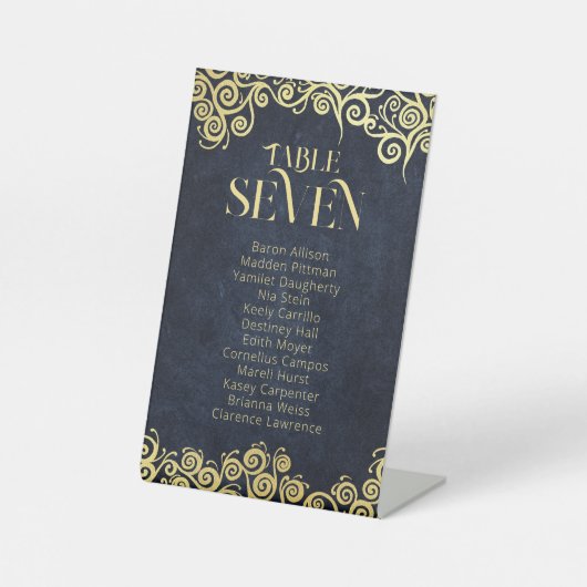 上品で華やかなネイビーブルーと金ゴールド冬の結婚式 台座サイン (正面)